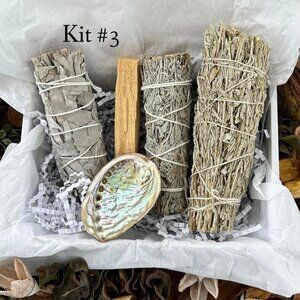 5 piece Smudge Set Kit #3 - White Sage, Palo Santo, Blessing, Blue Sage, Shell